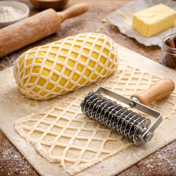 Pastry Lattice Roller Cutter，Stainless Steel Pie Crust Cutter Tool for Pastry Dough, Pizza Bread and Beef Wellington
