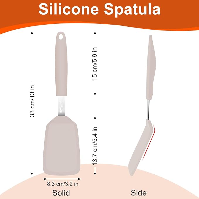 Silicone Spatula, 13 x 3.2 In, 600°F Heat Resistant (Khaki) | Flexible Turner, BPA Free, Non Scratch for Non Stick Frying Pan, Kitchen Cooking, Flipping, Dishwasher Safe