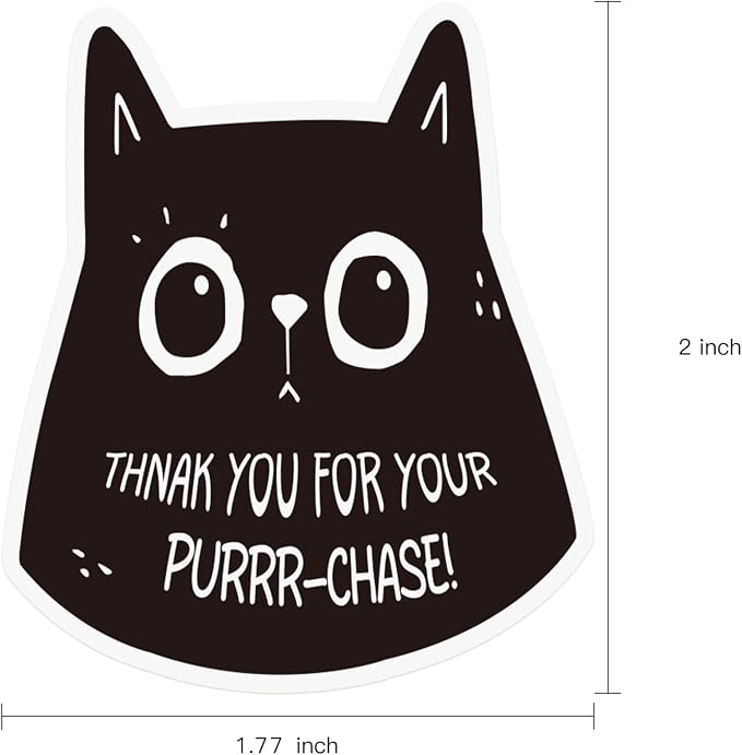 WRAPAHOLIC 1.77 x 2 Inch 500 Total Business Stickers Roll - Black Cat and Purrr-Chase Text Design, Thank You Lables, Shipping Stickers for Baby Shower and Party Decorations