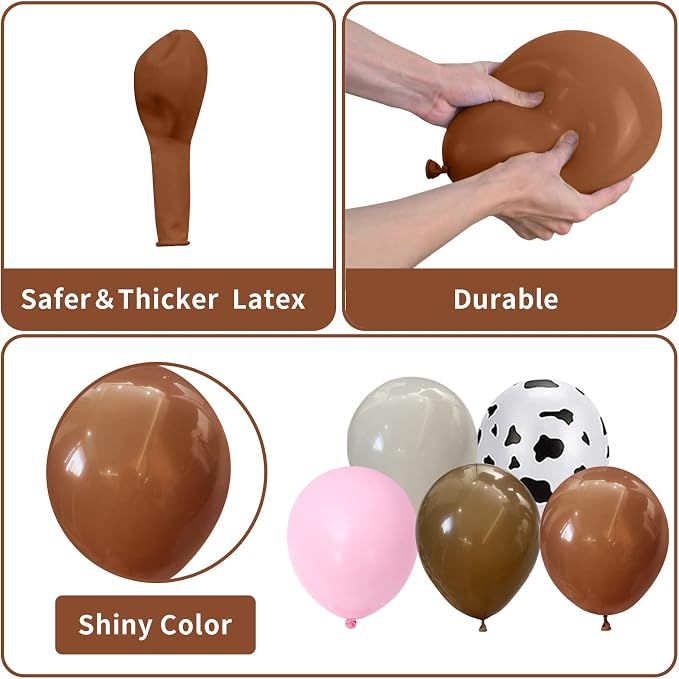 121 Pcs Cow Print Balloon Arch Kit, Pink Nude Brown Tan Apricot Cow Balloon Arch Garland Kit Different Sizes, Balloons Garland Kit for Farm Party Cowboy Party Dcorations Baby Shower Birthday Party