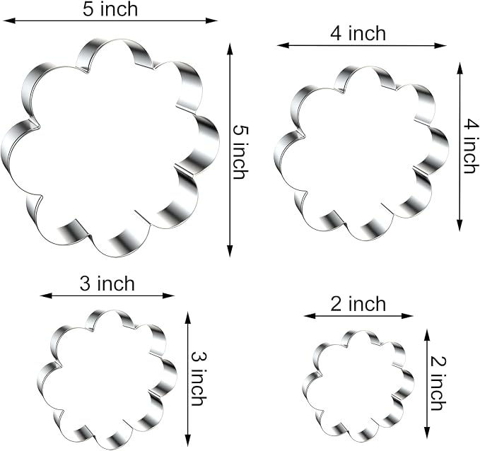 Daisy Cookie Cutter Set - 5 inch, 4 inch, 3 inch, 2 inch - 4 Piece Eight Petal Blossom Spring Flower Mother's Day Cookie Cutters Shapes Molds - Stainless Steel