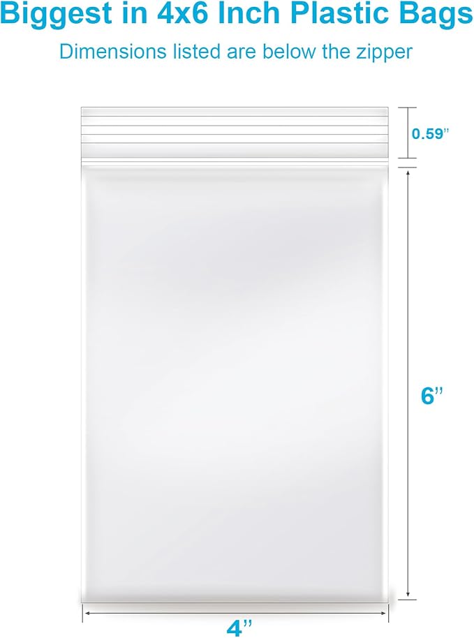 4''x 6'', (Pack of 100) 2 mil Thick Clear Plastic Reclosable Zip Poly Bags with Resealable Lock Seal Zipper for Photo, Jewelry, Bakery, Treats, Travel, Storage, Packaging & Shipping