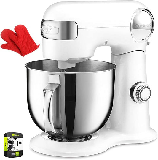 Cuisinart SM-50 Precision Master 5.5-Quart Stand Mixer White Linen Bundle with Deco Chef Pair of Red Heat Resistant Oven Mitt and 1 YR CPS Enhanced Protection Pack