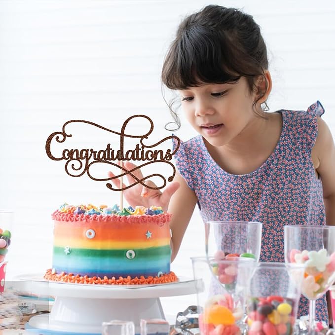 Congratulations Cake Topper,Congratulations 2026 Graduation Cake Topper,Graduation, Wedding, Retirement, Birthday, Anniversary, Celebration Party Decorations Supplies (Brown)