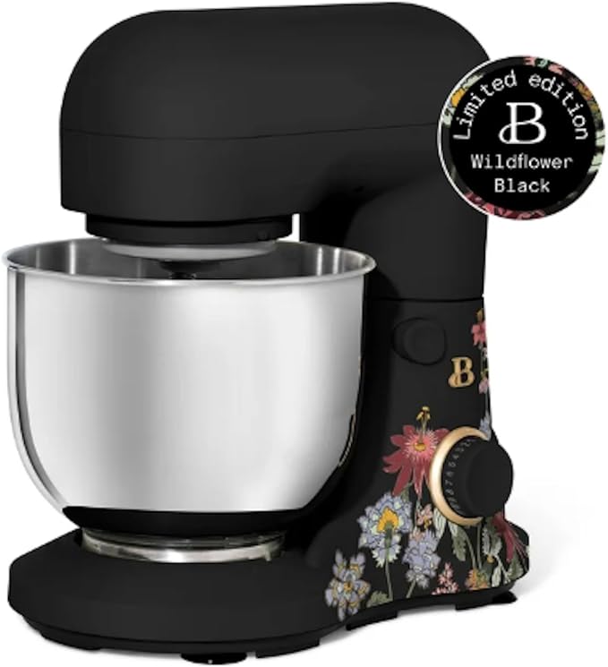 3.5 Qt Stand Mixer, with Flat Beater, Dough Hook, Whisk (Wildflower Black)