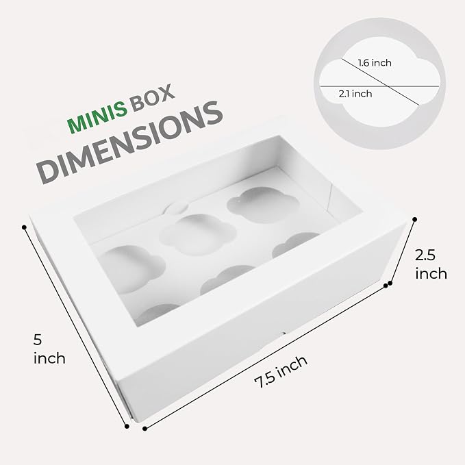 Ala Merchandise – 6 Count Mini Cupcake Boxes, 12 Pack with Windows and Inserts, Designed to Hold 6 Mini Cupcakes, Muffins, or Pastries