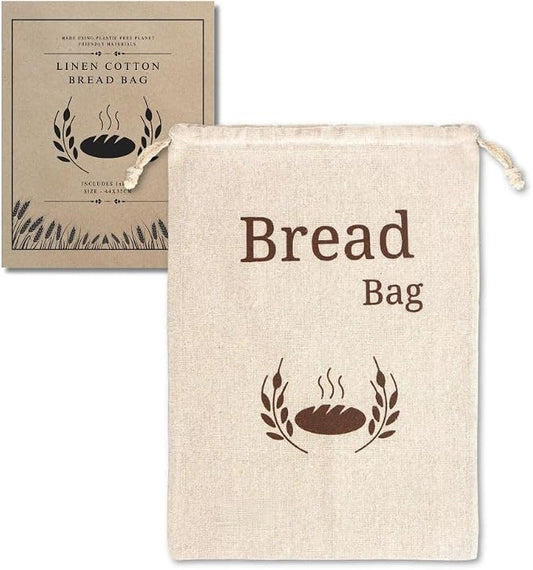 New Living 100% Organic Linen Bread Bag Extra Large | 1 x Reusable Bread Bags | Food Storage Bag | Bread Storage Bags | 44x35 cm | Eco Bread Bag
