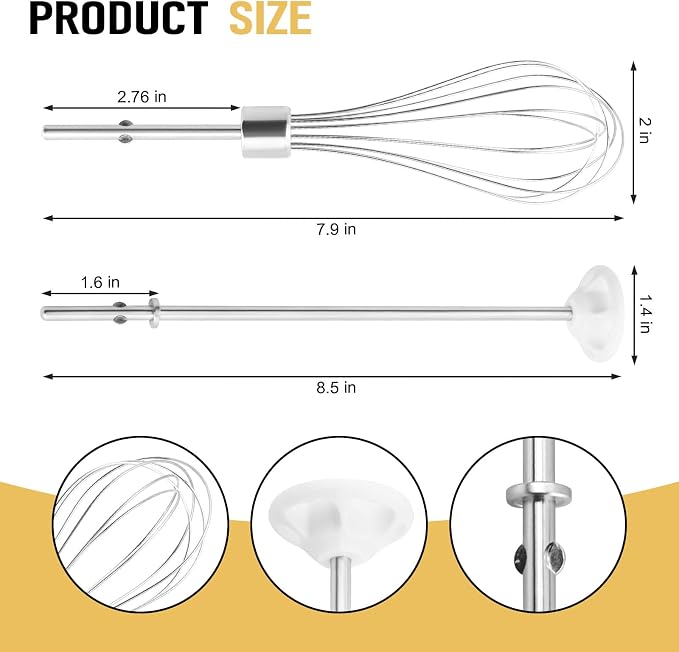 Hand Mixer Beater, Whisk, Dough Hook and Blending Rod for Ninja Foodi Power Mixer System CI100 Series, Hand Mixer Attachment Replacement Accessories CI100, CI101, CC105A, CI105BRN & CI101H, 6 Pcs