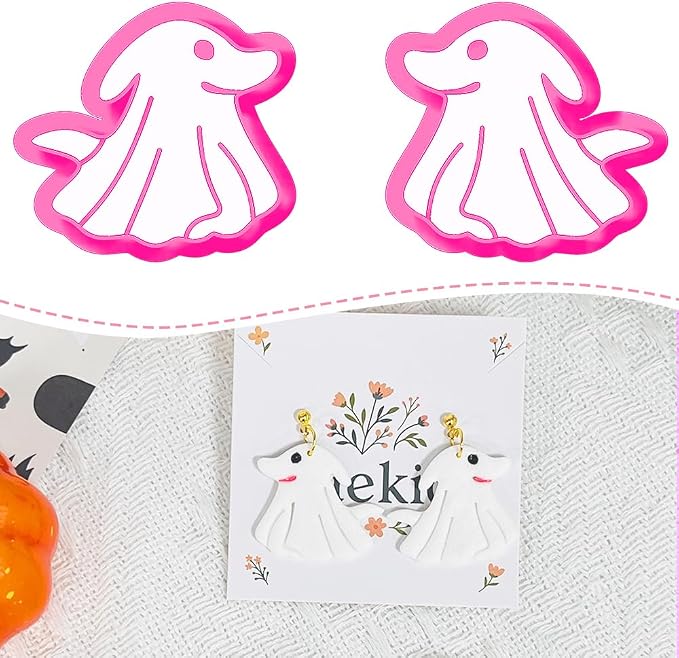 Xaekicr Halloween Ghost Dog Polymer Clay Cutters – Cute Clay Earring Cutters for DIY Jewelry Making, Polymer Clay Molds and Craft Tools, Set of 2