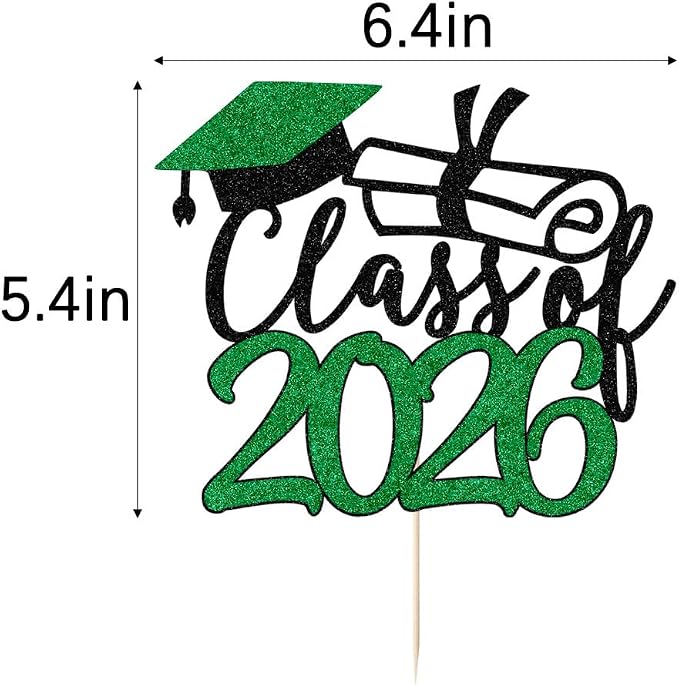 Gold Class of 2026 Congrats Grad Cake Topper Glitter Graduation Party Supplies - High School College Graduates -College Graduate Cake Topper Decorations (Class of 2026 Black green)