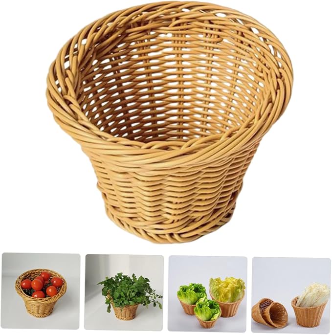 INOOMP Rattan Woven Storage Basket for Fruits and Bread, Handcrafted Wicker Organizer with Open Top, Natural Rattan Material, Suitable for Kitchen Counter and Dining Table Use