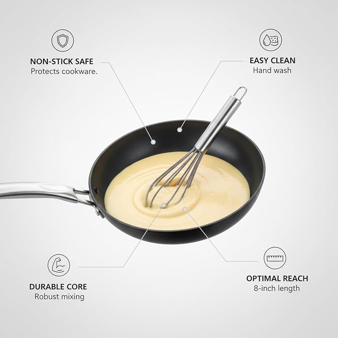 Silicone Coated Whisk, Stainless Steel Wire Balloon Whisk for Non-Stick Cookware, Mixing Tool for Eggs Batters and Sauces (1 PC)