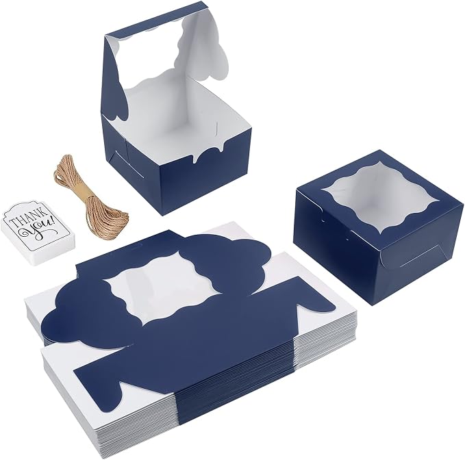 KPOSIYA 120 Pcs White Bakery Boxes with Window Individual Cupcake Boxes 4x4x2.5 Inches Cookie Boxes Kraft Paper Brown Gift Box for Pastries, Cookies, Pie, Donuts, Macaroon