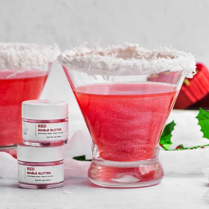 Sweets Indeed Red Edible Glitter – Valentines Day Food-Grade Drink & Baking Shimmer for Cocktails, Beverages, Cakes & Desserts – 4 gram jar