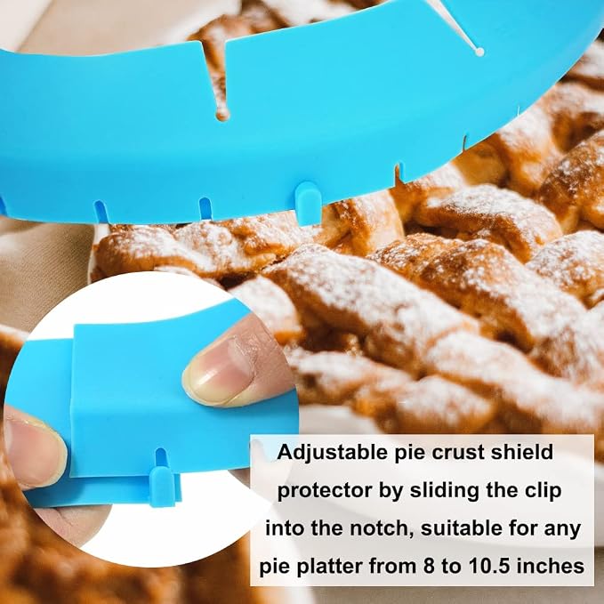 Adjustable Silicone Pie Crust Shield Pie BPA-free Protectors Cover Kitchen Tool for Baking Pie Pizza, Fits 8-11.5 Inches Pie (Blue-2pcs)