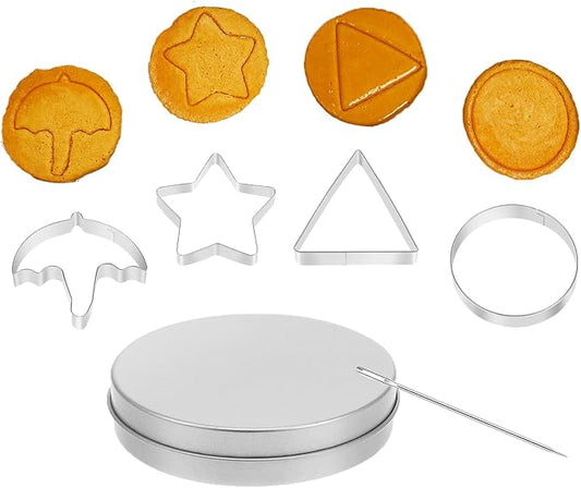 Dalgona Candy Mold Kit – Stainless Steel Cookie Cutters Set with Needle Tool, Sugar Biscuit Molds for Korean Dalgona Candy, Chocolate, Fondant – Reusable Baking Tools for Party & DIY (6 Set)