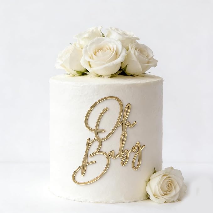 Acrylic Gold Oh Baby Cake Topper, Baby Welcome Party Cake Decoration Acrylic Cake Decoration for Baby Shower Gender Reveal Birthday Party Supplies
