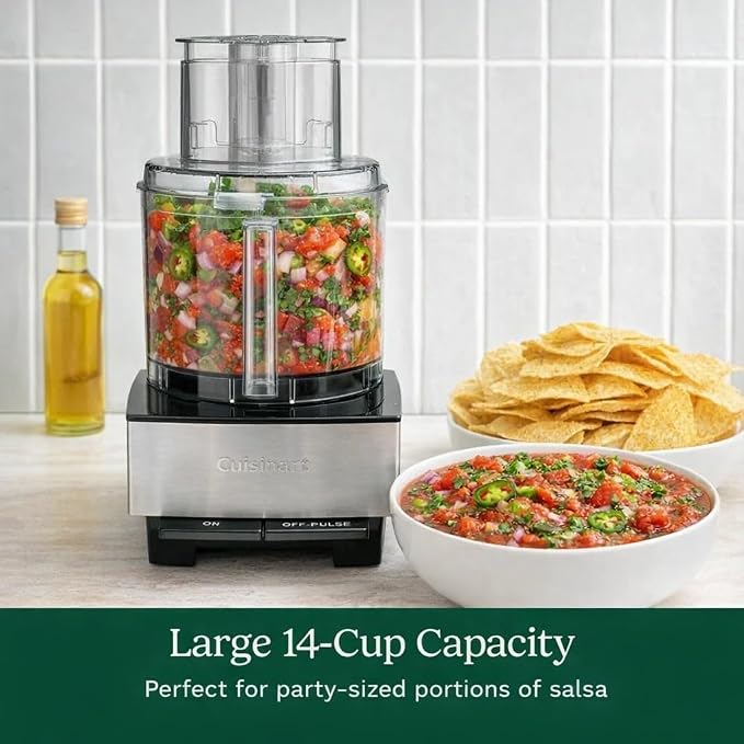 Cuisinart Food Processor, 14-Cup Vegetable Food Chopper for Mincing, Dicing, Shredding, Puree & Kneading Dough, 720-Watt Motor, Stainless Steel, DFP-14BCNY