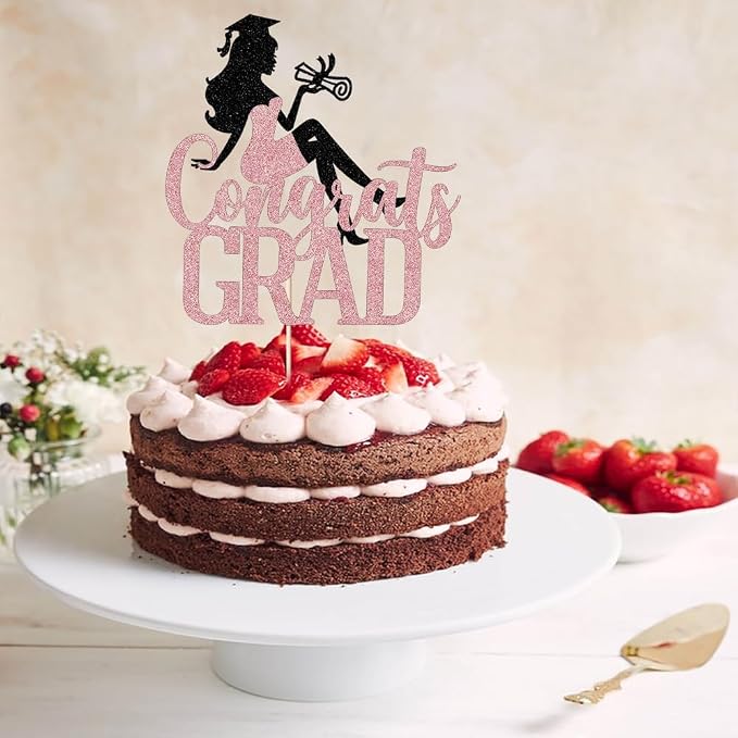 Congrats Grad Cake Topper,2026 Girl Graduation Cake Topper, Congrats Grad Decorations,2026 High School/College/Senior Graduation Party Decorations Supplies(Black rose)