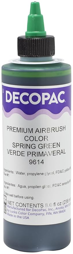 DecoPac Spring Green Food Coloring, 8 Fl Oz Airbrush Food Color, Edible Airbrush For Cake Decorating, Cookie Airbrush Coloring, Food Airbrush Kit Add-on, Airbrushes For Cake Decorating 8Fl Oz