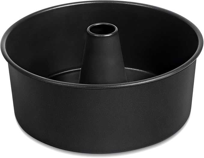 P&P CHEF Angel Food Cake Pan, 10 Inch Cake Pan Round Baking Tube Tin for Baking Pound Cakes, Conical Hollow & One-piece Design, Stainless Steel Core & Heavy-duty, Oven Safe - Black