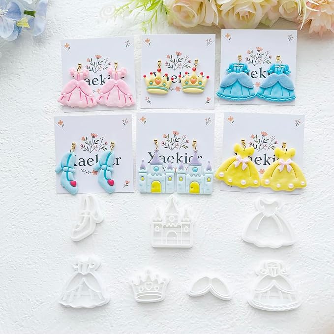 12-Piece Fashion & Castle Theme Clay Cutters Set - Princess Dress, Crown, Shoe & Castle Shape Craft Stencils for DIY Modeling Compound, Polymer Clay Art, and Earring Making Supplies