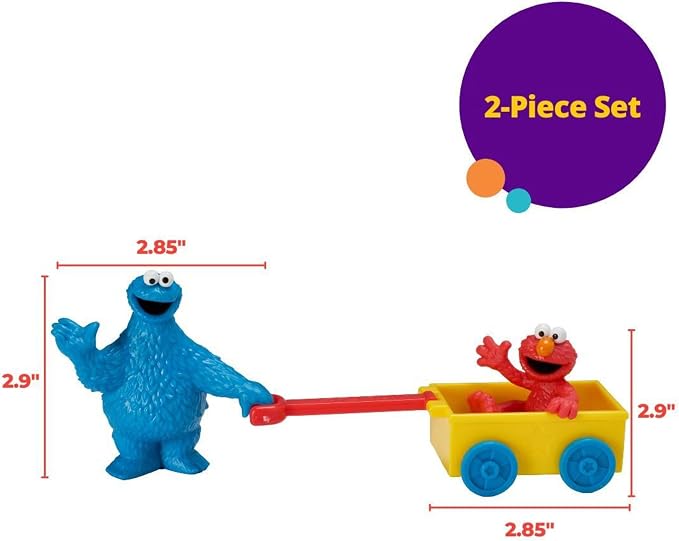 DecoSet® Sesame Street® Let's Play Cake Topper, 2-Piece Birthday Cake Decoration with Cookie Monster and Elmo in a Free-Wheeling Wagon, Ready to Use, Food Safe
