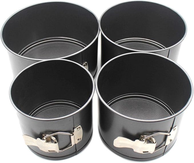 4 Pcs Springform Pan (4inch, 5inch, 6inch, 7inch), Cake Tin for Baking, Detachable Bottom Carbon Steel Cheesecake Mold (Black)