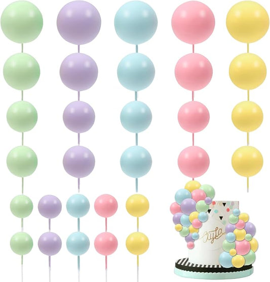30 PCS Balls Cake Topper DIY Cake Insert Toppers Ball Cake Picks Cupcake Topper for Birthday Party Baby Shower Wedding Cake Decoration(Colorful)