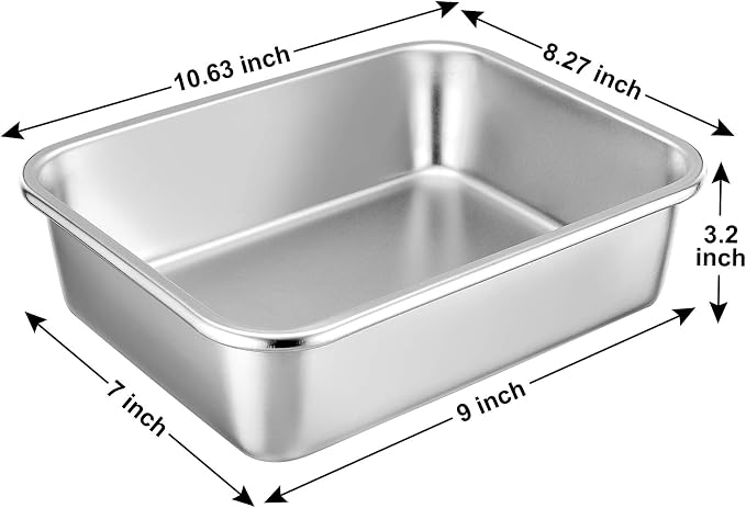 P&P CHEF Lasagna Pan, Rectangular Cake Pan Roaster Pasta Baking Cookie Sheet Pans Stainless Steel, Heavy Duty & Durable, Oven & Dishwasher Safe, 10.7" L x 3.2" H