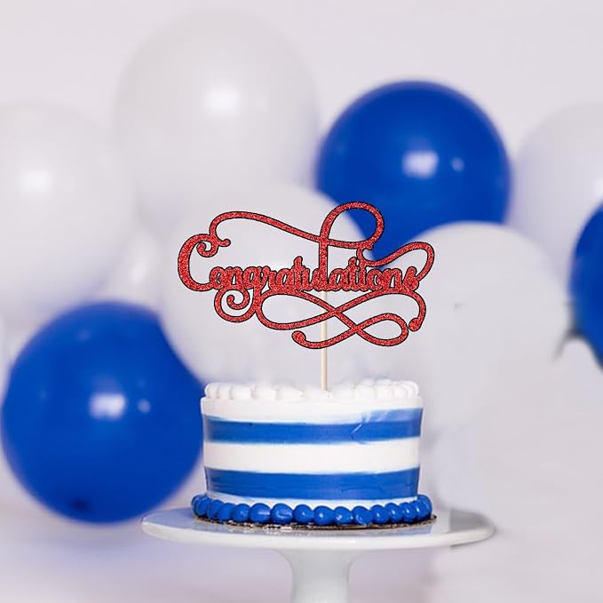 Congratulations Cake Topper,Congratulations 2026 Graduation Cake Topper,Graduation, Wedding, Retirement, Birthday, Anniversary, Celebration Party Decorations Supplies (Black Red)