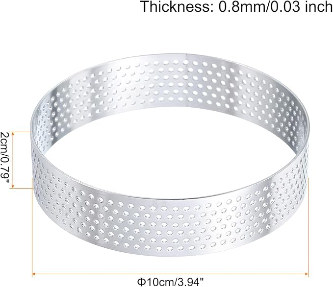 HARFINGTON 6Pcs Stainless Steel Tarts Rings 3.9" Perforated Metal Circle Baking Dessert Mousse Round Cake Ring Non Stick for Home Kitchen Food Cheese Making Tool