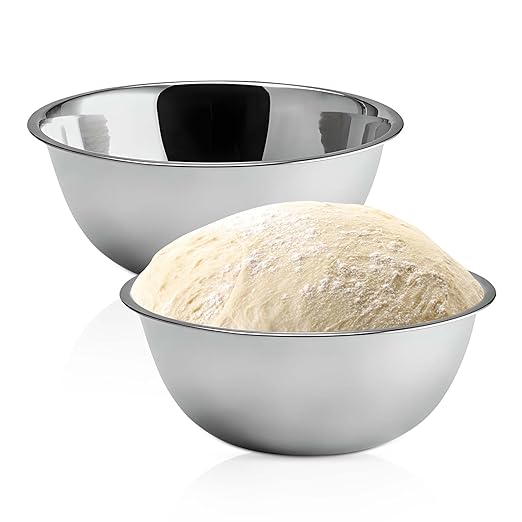 OCS Parts 2-Pack 5 Quart Mixing Bowls | 11.25-Inch Stainless Steel | Professional Grade Flat Base Mixing Bowls for Home and Commercial Kitchens | Dishwasher Safe