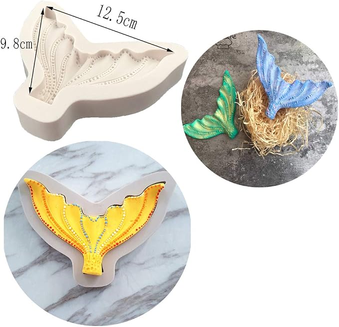 4Pcs/Set Mermaid Tail Silicone Fondant Mold & Scale Fondant Cutter, Fish Scales Pattern Geometric Embossing Biscuit Cookie Cutter DIY Mermaid Birthday Party Cake Decorating Supplies