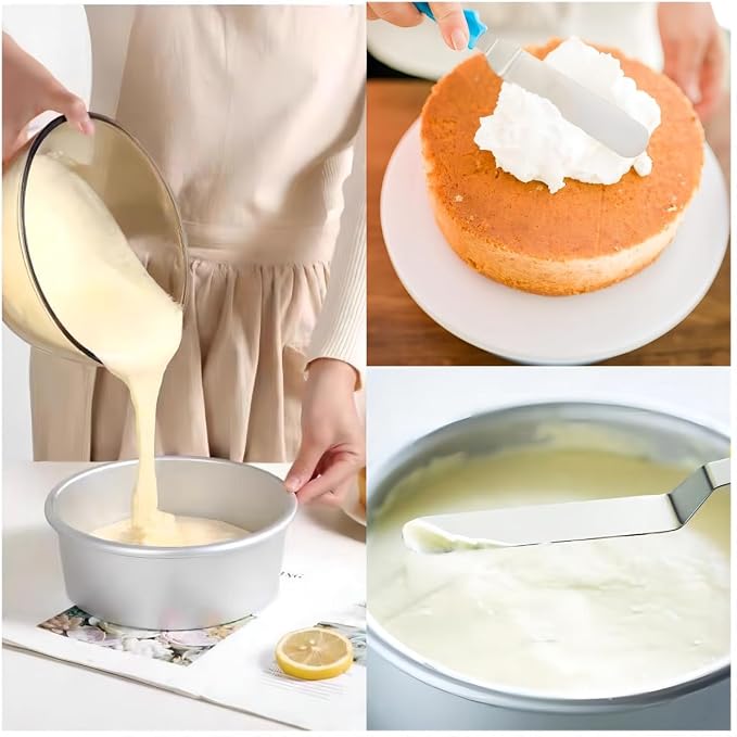Cake Cream Spatulas, 3 Pieces of Cake Angled Spatula with Stainless Steel, Professional Cake Decorating, Pastry & Baking, Icing Frosting Cream Chocolate Cake Spatula (3 Pcs Blue)