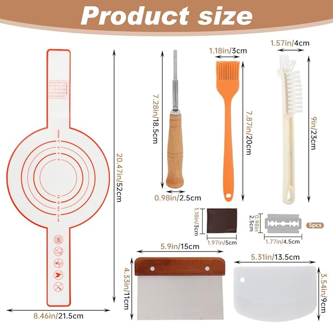 Dough Whisk with Sourdough Scoring Tool,Bread Making Tools and Baking Supplies,Sourdough Starter Kit,Bread Making Tools Kit – Includes Wooden Bench Scraper,Bread Lame,Pastry Brush