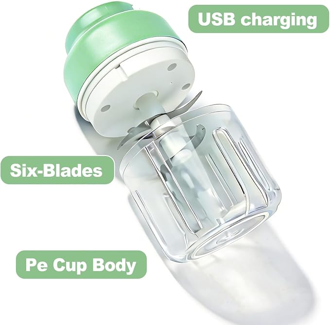 Kuars Gvni Wireless Garlic Chopper 11.26oz Mini Electric Food Processor Portable Small Blender for Chili Scallion Garlic Minced Meat Herbs (Green)