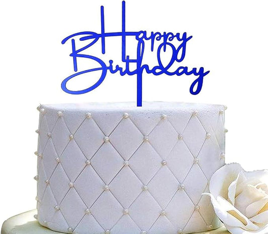 Happy Birthday Cake Topper for Birthday Party Decorations, Mirror Blue Acrylic