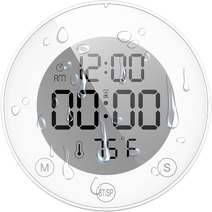 KADAMS Shower Clock Waterproof Bathroom Timer – Digital Wall Clock with Countdown, Magnetic Kitchen Clock with Temperature & Humidity, Suction Cup for Kids Shower Spa Cook Bath (Peal)