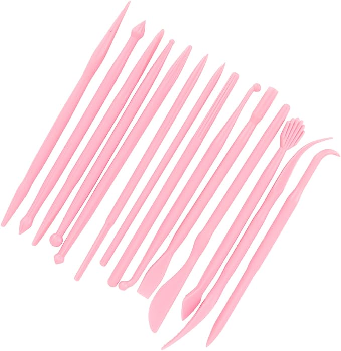 Saluaqui Modeling Tools for Plastic Kits Clay Scu 14Pcs DIY Plastic Clay Sculpting Set Modeling Tools for Pottery and Fondant Ergonomic Handle and Portable Design (Roseate)