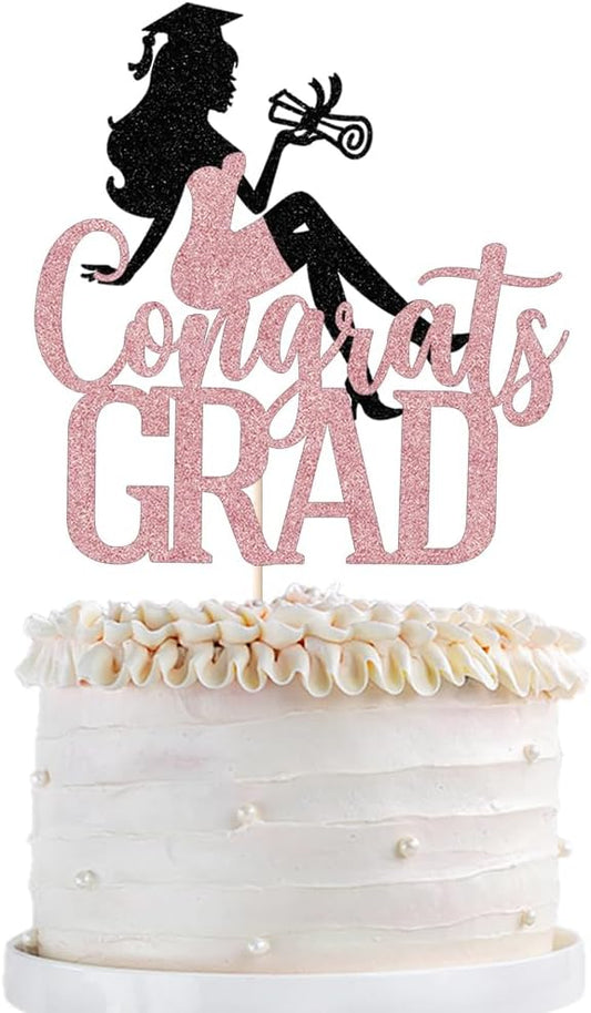 Congrats Grad Cake Topper,2026 Girl Graduation Cake Topper, Congrats Grad Decorations,2026 High School/College/Senior Graduation Party Decorations Supplies(Black rose)