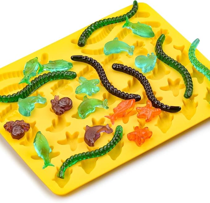 Gummy Molds Hard Candy Molds - Candy Molds Silicone Including Worms, Starfishs, Dolphins, Octopus, Sharks Sea Mold, Pack of 3 Ocean Molds
