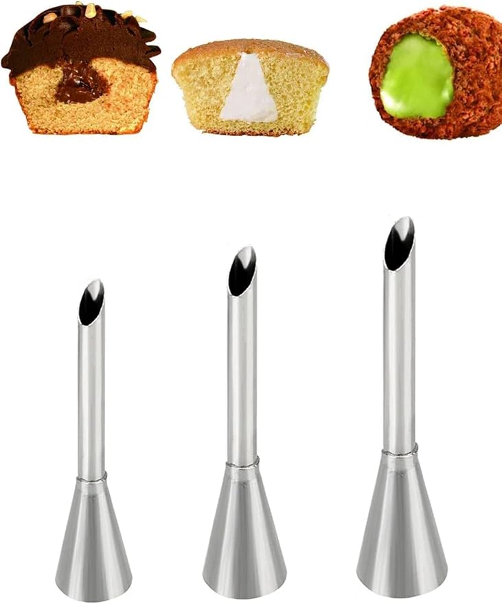 Piping Tips for Filling Eclairs Donuts Doughnuts Cupcakes,Donut Filler Tip,Bismark Pastry Tip,Long Puff Cream Filling Tip,3 Pcs