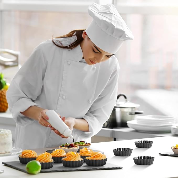 Tessco for you 16 Pcs Mini Tart Pans for Baking, 4 Inch Quiche Pans with Removable Bottom, Nonstick Egg Tartlets Molds Fluted Side Bakeware for Pie Fruit Tart Cheesecake Dessert (Black Gray Round)