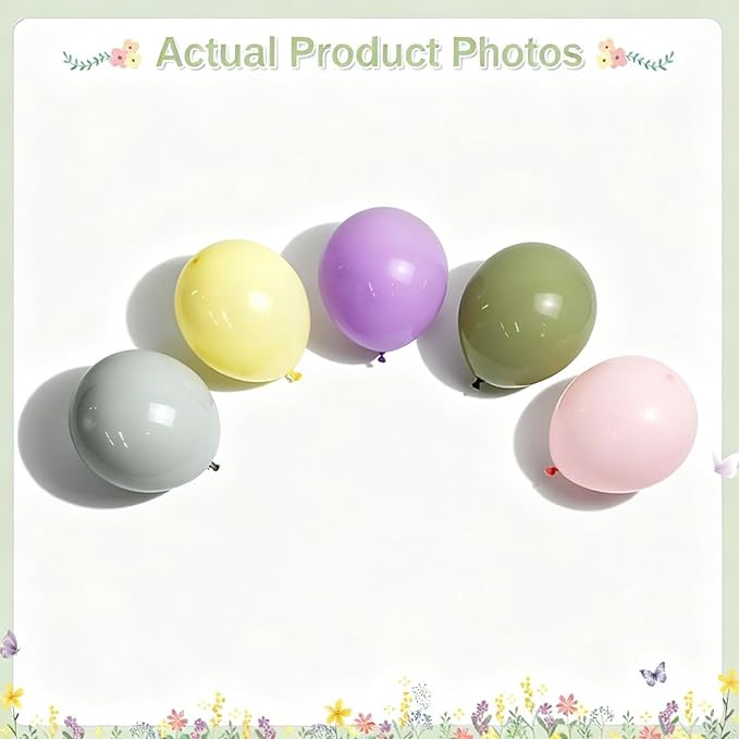 Dusty Green Purple Pastel Pink Balloon Arch Garland Kit 124Pcs Double Stuffed Light Green Sage Green Purple Yellow Macaron Pink Balloons for Wildflower Baby Shower Wedding Birthday Party Decorations
