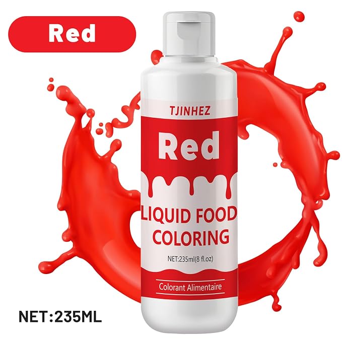 Food Coloring Liquid - Vibrant Concentrated Edible Food Dye for Baking, Cake Decorating & Icing - Tasteless Food Dye for Fondant, Easter Eggs, Macarons, Slime Coloring & DIY Crafts (Red, 8 Fl.oz)