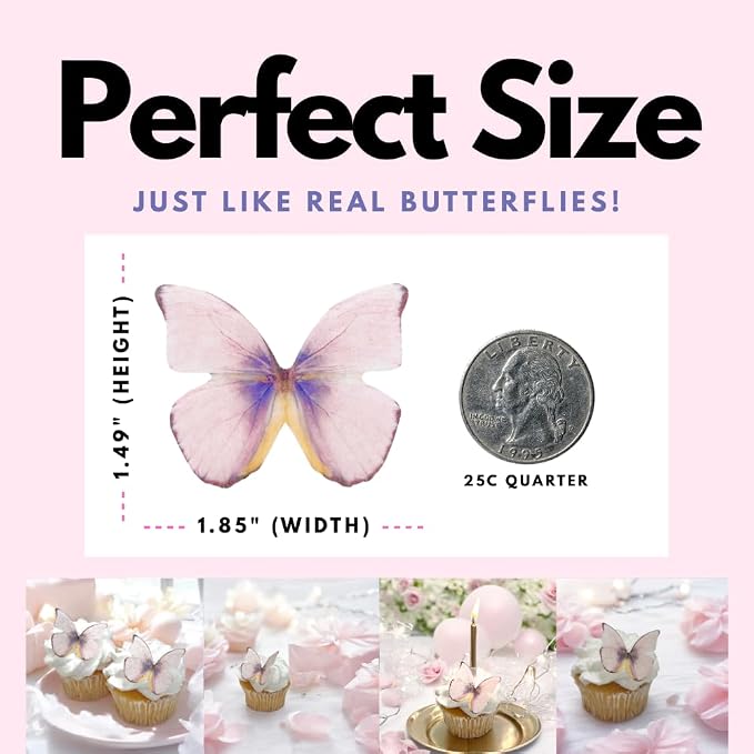 Edible Butterflies with Edible Glitter Kit - Wafer Paper Butterflies for Cakes - Cake Decorations - Cupcake Decorations - Cake Toppers (Pretty Pansy)