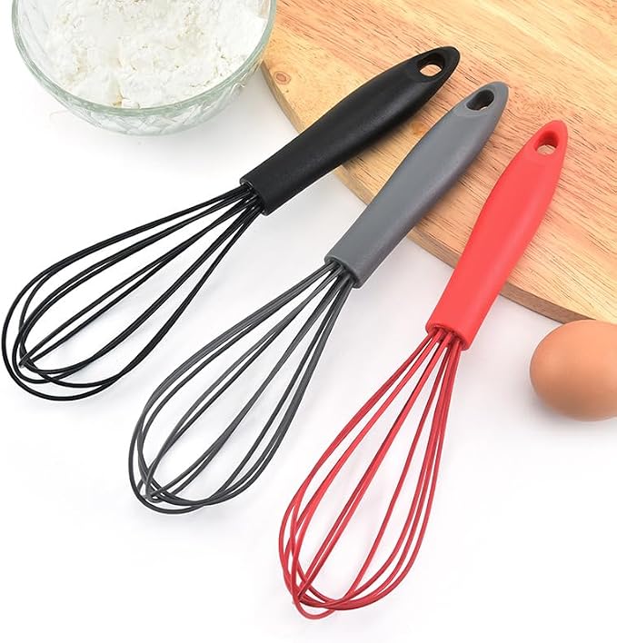 Mini Silicone Whisks for Kitchen, 6.7 Inch Black Non-Stick Hand Mixer, Egg Beater Blender for Cooking, Baking, Mixing, Stirring