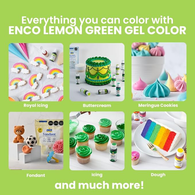 ENCO Food Coloring Gel Lime Green 8.8 oz (250g) Concentrated, Vegan