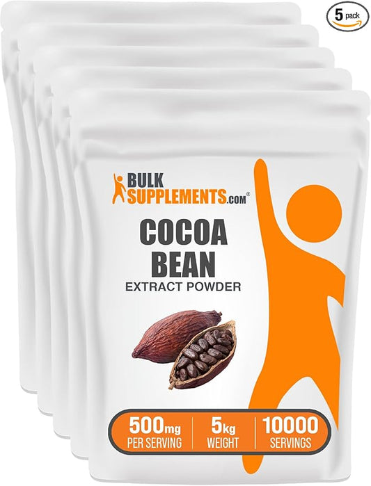 BulkSupplements.com Cocoa Bean Extract Powder - Cocoa Supplement - Unsweetened, Vegan & Gluten Free, 500mg per Serving, 1kg (2.2) (Pack of 5)